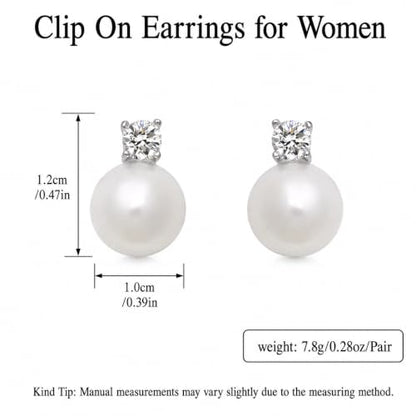 Pearl Clip on Earrings for Women - 14K Gold Silver Plated Cubic Zirconia Non Pierced Ear Clips Jewelry Gifts for Wedding Bridal Party Gifts - color: Silver-10mm