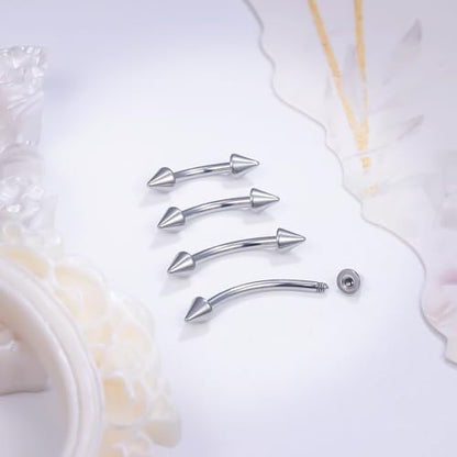 20g 18g 16g 14g Rook Piercing Jewelry Titanium Externally Threaded Curved Barbell Eyebrow Tragus Helix Conch Lobe Labret Earrings Lip Rings Body Piercing Jewelry For Women Men Ball Spike 6mm-19mm - size: 16G - 6/8/10/12mm Spike