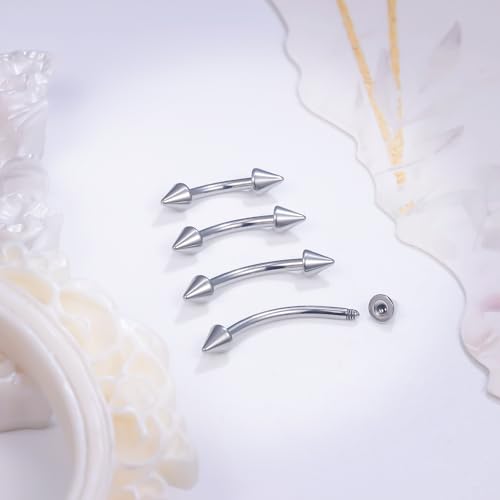 20g 18g 16g 14g Rook Piercing Jewelry Titanium Externally Threaded Curved Barbell Eyebrow Tragus Helix Conch Lobe Labret Earrings Lip Rings Body Piercing Jewelry For Women Men Ball Spike 6mm-19mm - size: 16G - 12mm Spike