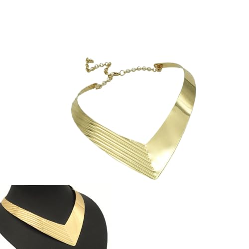 High Polished Stainless Steel Collar Necklace, Heart Shape Love Choker for Women Statement Jewelry (Gold)