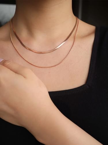 FOCALOOK Snake Chain Necklace, 1/1.2/1.5/2mm 14K Gold Plated Womens Chains | Hypoallergenic Stainless Steel Chain, Non Tarnish Rose Gold/Silver/Black Plated Finish, 14-30" Length for Everyday Layering - color: 1.2mm Rose Gold, size: 26 Inches