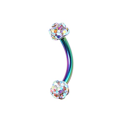 16G Stainless Steel Body Piercing Jewelry, Rhinestone Curved Barbell Eyebrow Rings, Curved Eyebrow Rings Button Ring - color: multicolor