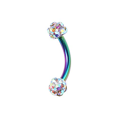 16G Stainless Steel Body Piercing Jewelry, Rhinestone Curved Barbell Eyebrow Rings, Curved Eyebrow Rings Button Ring - color: multicolor