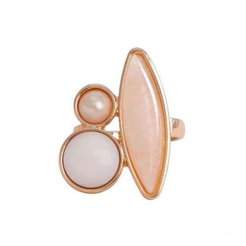 PLOUTOS Elegant Vintage Oval stone Statement Ring for Women Gold Tone Beaded Edge Cocktail Style Gift Party Jewelry Fashion Glamorous - color: Gold E
