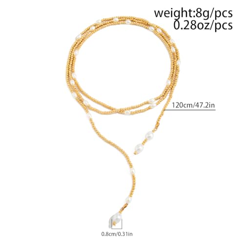 Long Black Beaded Necklace for Women Trendy Gold Beads Slip Tie Pearl Wrap Necklace Layered Silver Lariat Necklaces with Pearl Drop Y Statement Necklaces Versatile Elegant Jewelry - color: Gold-Plated