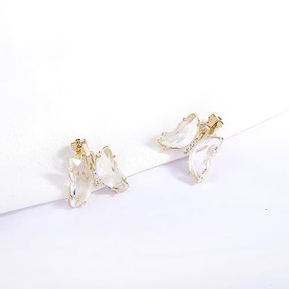 YOQUCOL Butterfly Shape Crystal Clip On Earrings Non Pierced Golden Stud for Women - color: Transparent
