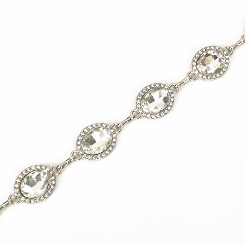 ILuvatar Green Glass Diamond Chain Belt - Metal Women's Western Style Dress Belt - color: White-8