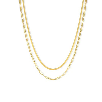 CONRAN KREMIX Waterproof Gold Necklace Layered Necklaces for Women Non Tarnish,14k Gold Plated Stainless Steel Dainty Stack Thin Chain Necklace Set for Women Gifts Jewelry - color: Gold-03