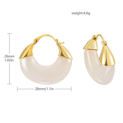 LAXPICOL Gold Chunky Dangle Earrings For Women Resin Stone Earrings Hoop Earrings, 18k Plated Oval Resin Stone Statement Earrings for Women Unique Dangling Teardrop Baroque Huggies Hoop Earrings - color: white-Teardrop 2