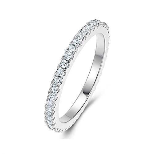 MDFUN 14K Gold Plated Full Eternity Band Ring for Women Round Cut Cubic Zirconia Stackable Wedding Band Anniversary Promise Ring - color: white gold plated, size: 10