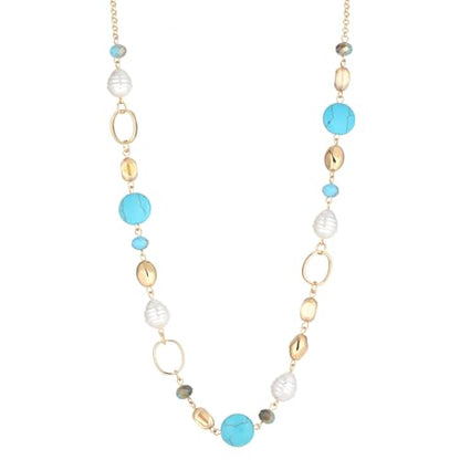 Long Gold Necklaces for Women Trendy Beaded Chain Necklace Chunky Costume Jewelry Gifts for Her - color: Turquoise