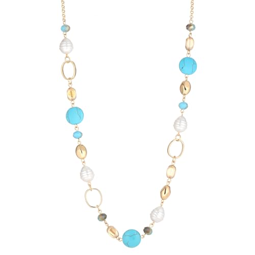 Long Gold Necklaces for Women Trendy Beaded Chain Necklace Chunky Costume Jewelry Gifts for Her - color: Turquoise