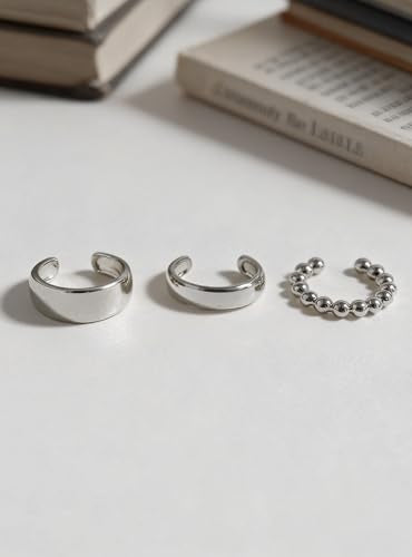 Ear Cuffs Non Piercing Hypoallergenic Gold Plated Ear Cuff Earrings for Women Trendy Clip On Cartilage Earring Set Dainty Adjustable Fake Piercings Earrings Fashion Accessories - color: B:3pcs silver ear cuffs
