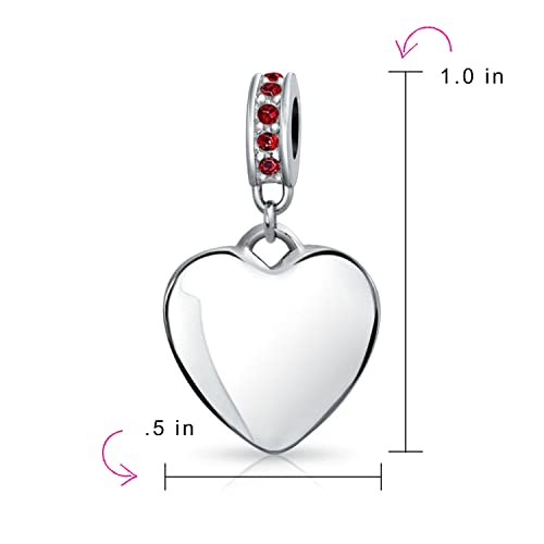 Bling Jewelry .925 Sterling Silver Blue Crystal Accent Bale Heart Shape Dangle Bead Charm for Bracelet - color: Dark Red