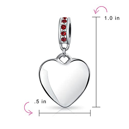 Bling Jewelry .925 Sterling Silver Blue Crystal Accent Bale Heart Shape Dangle Bead Charm for Bracelet - color: Dark Red