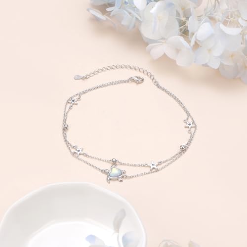 Anklets for Women 925 Sterling Silver Blue Evil Eye Infinity Butterfly Adjustable Multilayer Layered Summer Beach Ankle Bracelet Foot Chain Jewelry for Women - style: Sea Turtle 2