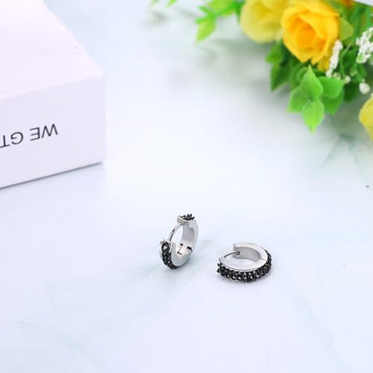 Aroncent Stainless Steel Hoop Earrings: 3-8 Pairs Men Small Hoop Huggie Hinged Earrings Set for Men Women 4mm Valentine Day Gifts - color: C-2PCS-Sliver+Black