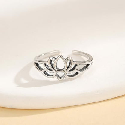 LOVECOM 925 Sterling Silver Lotus Flower Toe Rings for Women | 14K Gold Plated Adjustable Open Heart Toe Ring Flower Toe Ring Summer Beach Foot Birthday Jewelry Gifts for Mom Daughter - color: Gold-Lotus