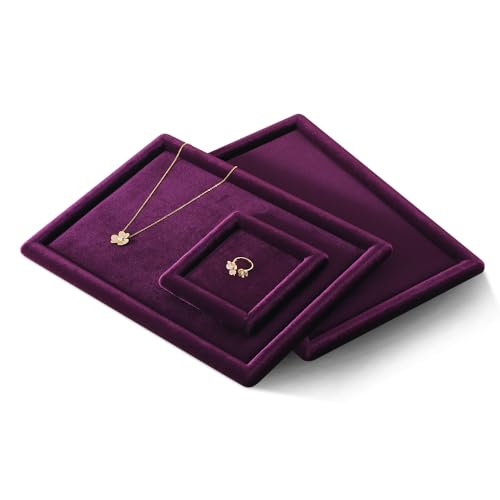 Velvet Jewelry Display Tray for Ring Earrings Necklace Bracelet Flat Tray - color: Purple, size: 12.99 × 9.06 in