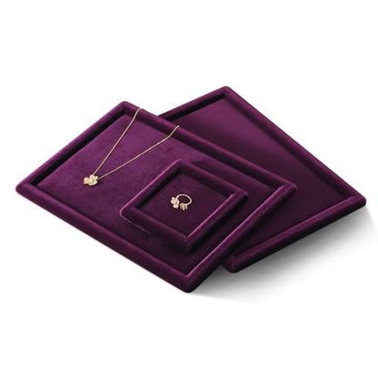 Velvet Jewelry Display Tray for Ring Earrings Necklace Bracelet Flat Tray - color: Purple, size: 12.99 × 9.06 in