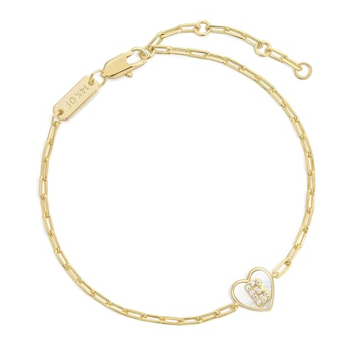 Gold Initial Bracelet For Women, 14k Gold Letter Bracelets | Adjustable Stacking Bracelets Jewelry Gift For Women, Valentines Mother Christmas Jewelry for Women Her 6.5-8 Inch - color: B
