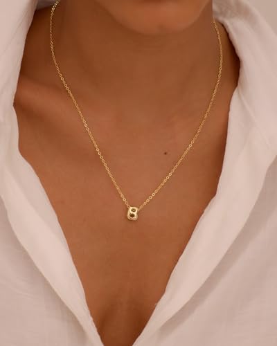 Initial Necklaces for Women Bubble Gold Silver Letter Necklace Dainty Personalized Charm Pendant Name Necklace Cute Non Tarnish Fashion Accessories Teen Gift Trendy Stuff Jewelry Gifts - color: Gold, style: B