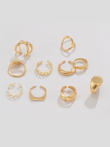 10pcs Trendy Gold Rings for Women Non Tarnish Stackable Rings for Women Dainty Chunky Gold Ring Stack Set Gold Plated Knuckle Ring Chunky Jewelry Fashion Dainty