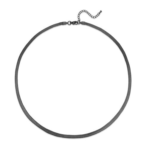 FOSIR Herringbone Necklace for Women, 14K Gold Plated/Silver/Black Choker Necklace, Dainty Surgical Stainless Steel Snake Chain for Women, 2.3mm/3mm/4mm/5mm Width - color: Black, style: 3.0mm/18 Inch