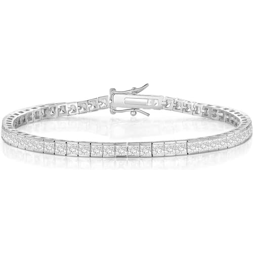 Square Cubic Zirconia Tennis Bracelet for Women, 2.5mm Thin 2.5 * 2.5mm Square Cut 18K Yellow Gold/White Gold Plated Elegant Everyday Jewelry Gift - color: 2.5 * 2.5mm Square Bracelet-White Gold, size: 8.5 inch