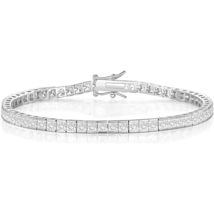 Square Cubic Zirconia Tennis Bracelet for Women, 2.5mm Thin 2.5 * 2.5mm Square Cut 18K Yellow Gold/White Gold Plated Elegant Everyday Jewelry Gift - color: 2.5 * 2.5mm Square Bracelet-White Gold, size: 8.5 inch