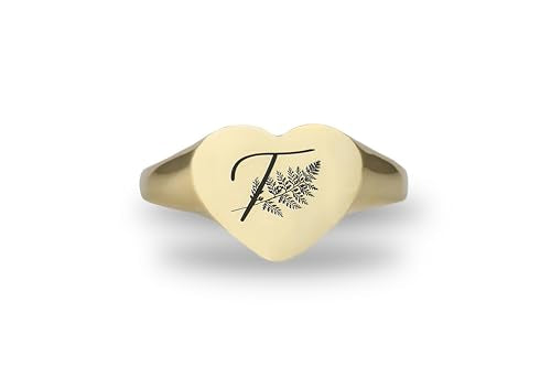 Personalized Initials Signet Ring - Engraved Letter Heart Shaped Women's Gift For Her