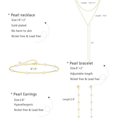 HERIER Lariat Gold Necklace for Women, Dainty Long Necklace 14k Gold Plated/Silver Y-Shaped Layered Beaded Chain Drop Necklaces for Women Trendy Simple Gold Jewelry for Women Gifts - color: Y Layered Pearl Jewelry-Gold