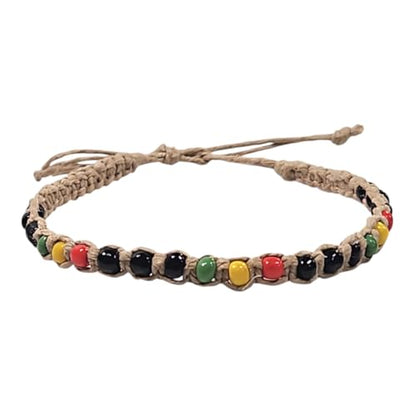 BlueRica Hemp Anklet with Glass Beads - style: Rasta