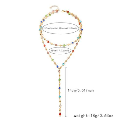 Colorful Crystal Long Necklace for Women Dainty Boho Y-Shaped Color Bead Necklaces Sparkly Rhinestone Pendant Layered Gold Long Chain Choker Good Luck Trend Jewelry Gift Jewelry - color: Double Layer Gold