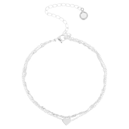 Mikovivi Silver Anklet for Women, Waterproof Adjustable Double Layer Anklet Shiny Statement Foot Jewelry with Heart-Shaped Pendant for Women Accessories