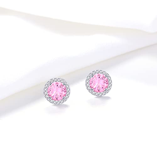 YOQUCOL Bright 8MM,10MM Cubic Zirconia Crystal Stud Earrings Round Pierced Earrings For Women - color: 8MM-Pink