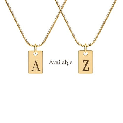 Initial Necklace in 18K Gold Plated, Personalized Engraved Letter Pendant, Gold Snake Chain, 6×10 mm Rectangle Charm for Women - color: D