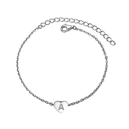 KunBead Initial Engraved Letter Bracelets Dainty Mini Size Heart Love Charm Stainless Steel Bracelets for Women Birthday Jewelry - style: Letter A