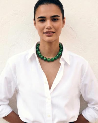 Chunky Beaded Choker Necklace for Women Boho Statement Necklace with Large Pearl Blue Brown Tone Resin Beads Summer Beach Jewelry Gifts - color: Emerald Green