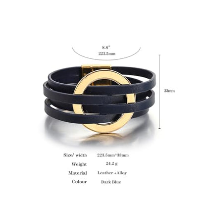 hotoo Circle Charm Bracelets for Women Handmade Leather Wrap Bracelets for Couples Friendship Bracelet Bohemian Cuff Bangle Boho Jewelry Gift - color: New Deep Blue