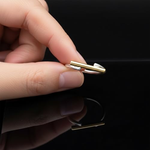 Handmade 925 Sterling Silver Ring with Gold Accent, Two-Tone Minimalist Design, Thin Band Stacking Ring - size: 8
