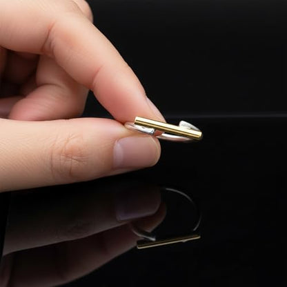 Handmade 925 Sterling Silver Ring with Gold Accent, Two-Tone Minimalist Design, Thin Band Stacking Ring - size: 9