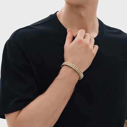 18K Gold-Plated Bracelets for Men Franco Link Chain Adjustable | Stainless Steel Bracelet, Gold Beads Bracelet, Handcrafted Braided, Mens Jewelry Birthday Gift for Men - color: Metallic Gold