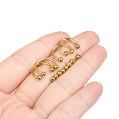 Lcolyoli 16g Septum Rings Internally Threaded Surgical Steel Septum Jewelry Lip Rings Hoop Labret Jewelry Horseshoe Earrings Daith Piercing Jewelry for Women Men - color: 16g,Inner diameter:10mm,goldtone