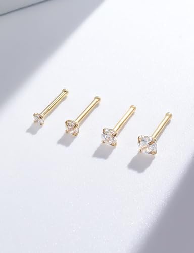 18G 20G 14K Gold Filled Nose Rings Studs Piercing Jewelry For Women Men 316L Surgical Steel Round Square Cubic Zirconia Nose Rings Studs Nostrial Piercing Jewelry CZ 1.5mm 2mm 2.5mm 3mm - color: 14K Gold Plated, size: 20 Gauge-Straight-Round CZ
