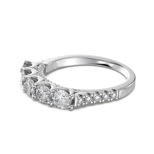 Half Eternity Ring 5A Cubic Zirconia Wedding Band for Women 925 Sterling Silver/Yellow Stacking Ring Size 5-10 - color: Silver