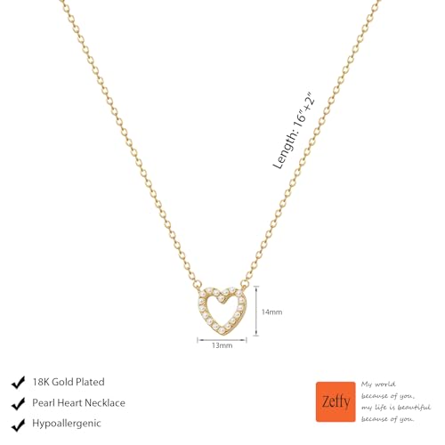 Zeffy Pearl Necklace 4MM/6MM/8MM Dainty Round Imitation Pearl Choker Necklace Wedding Pearl Necklace Delicate Jewelry for Women Simple Bridesmaid Jewelry Gifts - style: Gold Heart Pearl Necklace