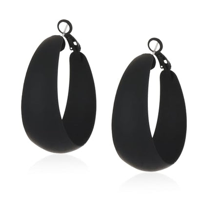 Anmpab Large Matte Round Hoop Earrings for Women Retro Geometric Pierced Neon Color Circle Dangle Earrings Party Jewelry - color: Black