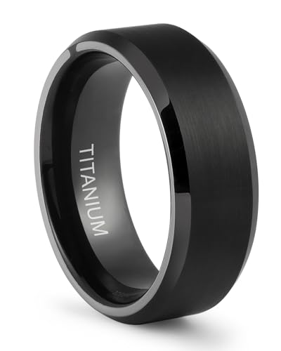 LerchPhi Engraved Custom Tungsten Rings For Men Wedding Band Personalized Titanium Promise Ring for Him Black/Red/Green/Purple/Blue Beveled Edge Szie 6 to 16 - color: No Custom-8MM Black Titanium