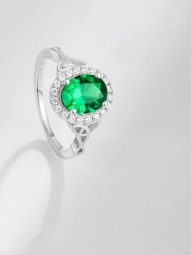 2-3 Carat Oval Engagement Ring 925 Silver Celtic Knot Birthstone Rings for Women Hypoallergenic Amehtyst/Aquamarine/Emerald/Ruby/Sapphire Cocktail Rings Jewelry Size 6-10 - color: B. Emerald